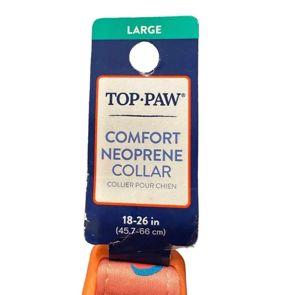 Top Paw Comfort Neoprene Dog Collar Size Large Adjustable Heart Break‎ Orange